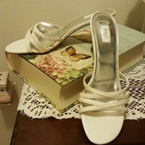 White Strappy Open Toe Heels, Size 7.5